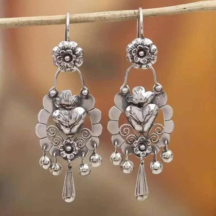 Aoaome Vintage Bohemian Hollow Engrave Flower Earrings