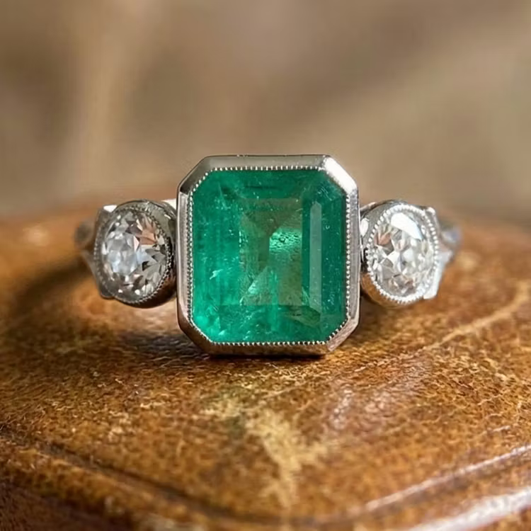Aoaome Vintage Elegant Square Inlaid Emerald Rings