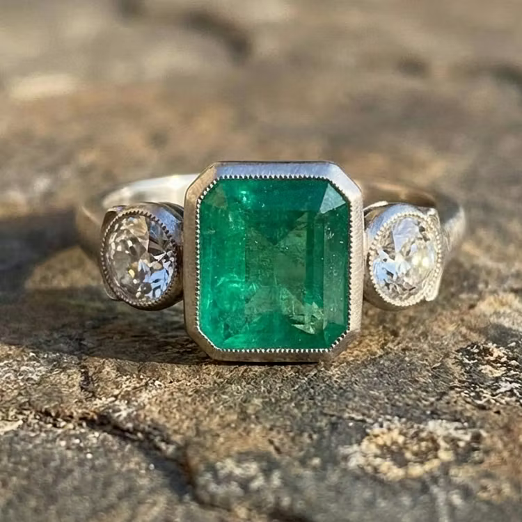 Aoaome Vintage Elegant Square Inlaid Emerald Rings