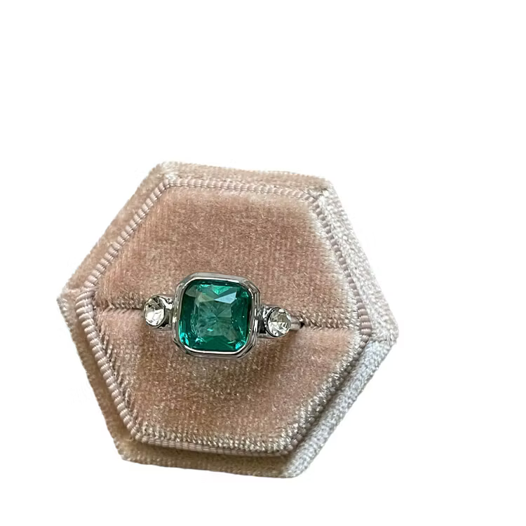 Aoaome Vintage Elegant Square Inlaid Emerald Rings