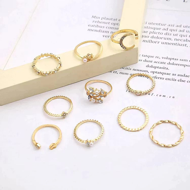 Aoaome 10 Pack of Bohemian Silver and Gold Plated Rings
