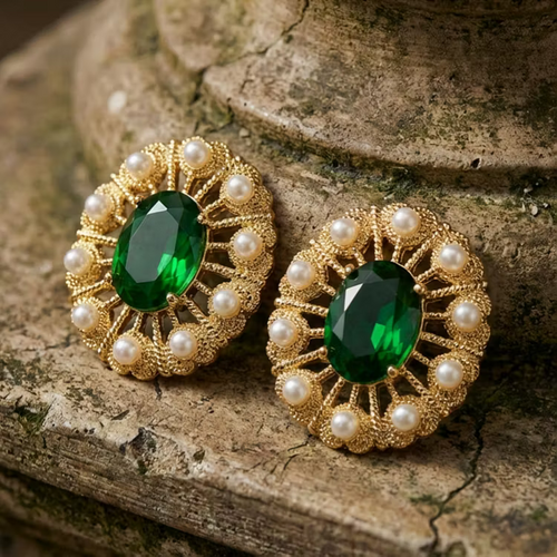 Aoaome 925 Silver Vintage Emerald Green Gem Earrings