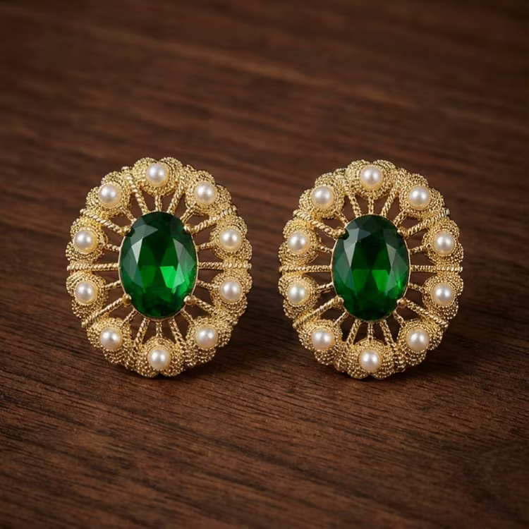Aoaome 925 Silver Vintage Emerald Green Gem Earrings
