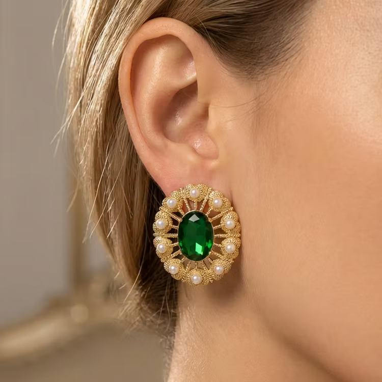 Aoaome 925 Silver Vintage Emerald Green Gem Earrings
