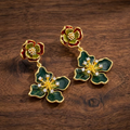 Aoaome 925 Silver Vintage Enamel Clover Flower Earrings