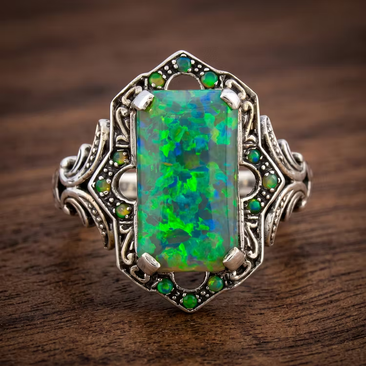 Aoaome Antique Art Deco Opal Statement Rings
