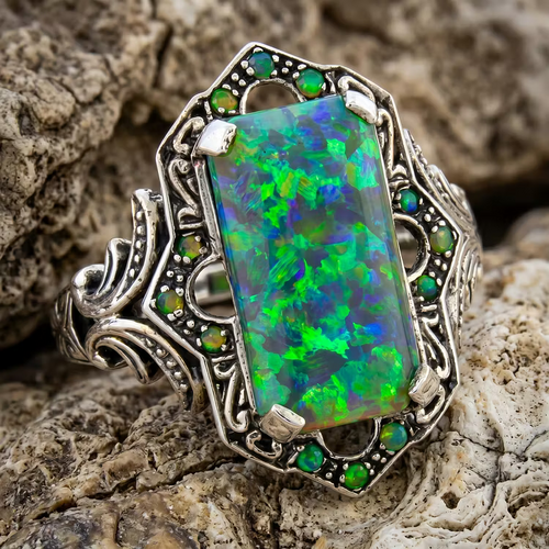 Aoaome Antique Art Deco Opal Statement Rings