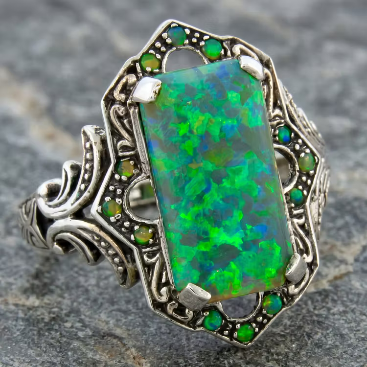 Aoaome Antique Art Deco Opal Statement Rings