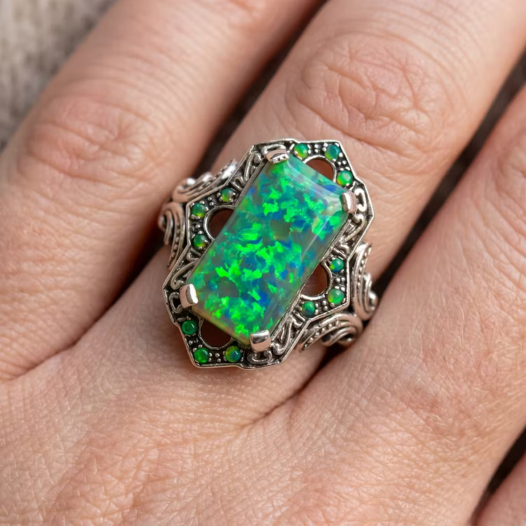 Aoaome Antique Art Deco Opal Statement Rings