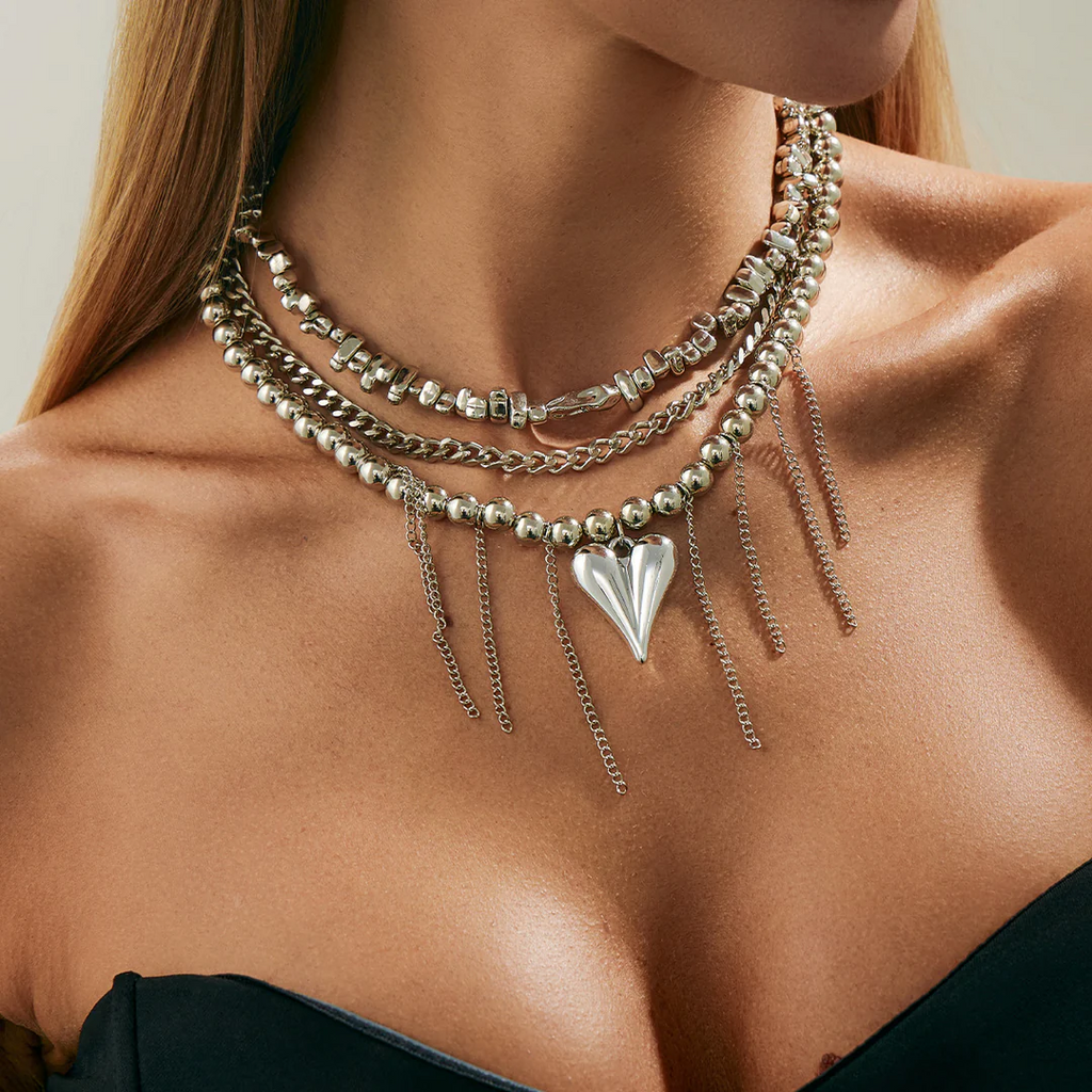 Aoaome Beaded Fringe Heart Pendant Women's Necklaces