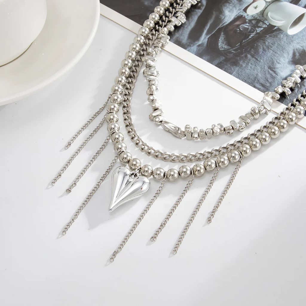 Aoaome Beaded Fringe Heart Pendant Women's Necklaces