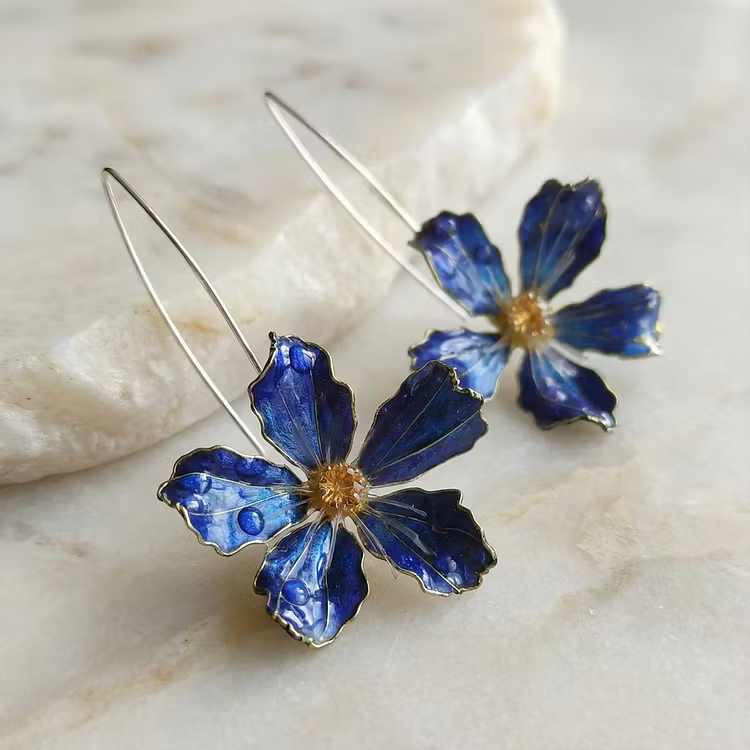 Aoaome Blue Vintage Flower Earrings