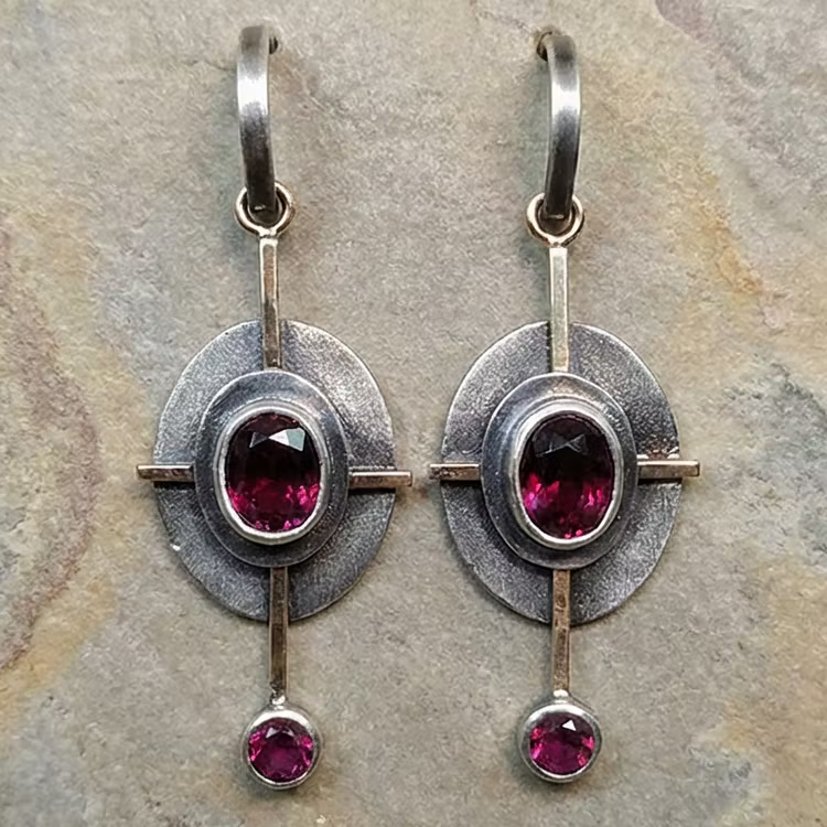Aoaome Boho with Garnet Crystal in Sterling Silver Earrings