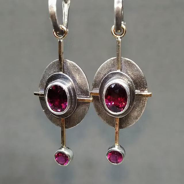 Aoaome Boho with Garnet Crystal in Sterling Silver Earrings