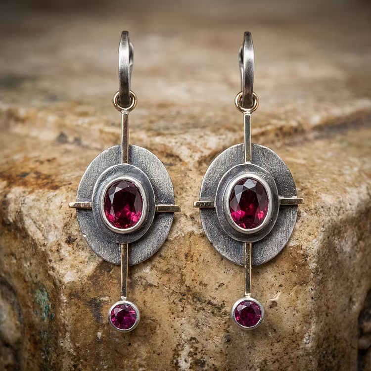 Aoaome Boho with Garnet Crystal in Sterling Silver Earrings