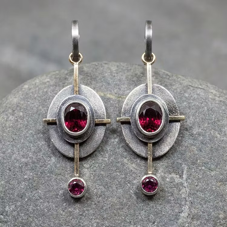 Aoaome Boho with Garnet Crystal in Sterling Silver Earrings