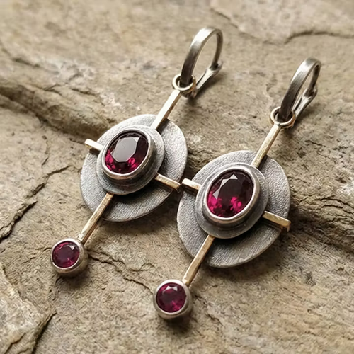 Aoaome Boho with Garnet Crystal in Sterling Silver Earrings