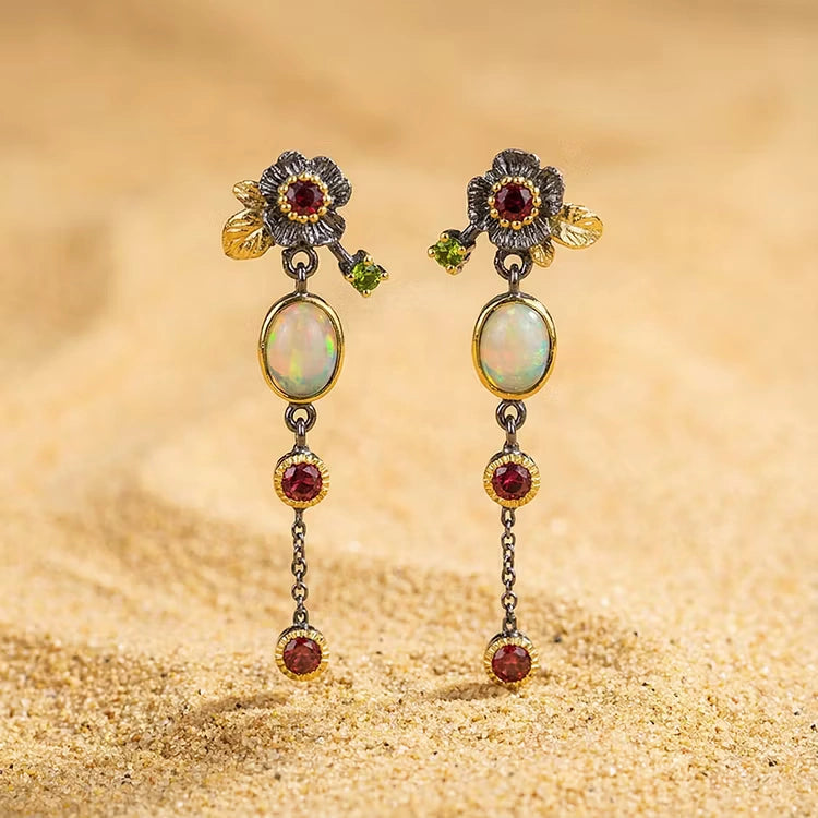 Aoaome Boho with Opal and Red Zirconia Earrings
