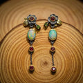 Aoaome Boho with Opal and Red Zirconia Earrings