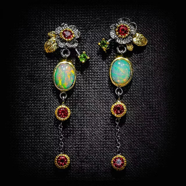 Aoaome Boho with Opal and Red Zirconia Earrings