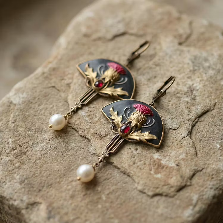 Aoaome Boho with Pearls and Red Crystal Earrings