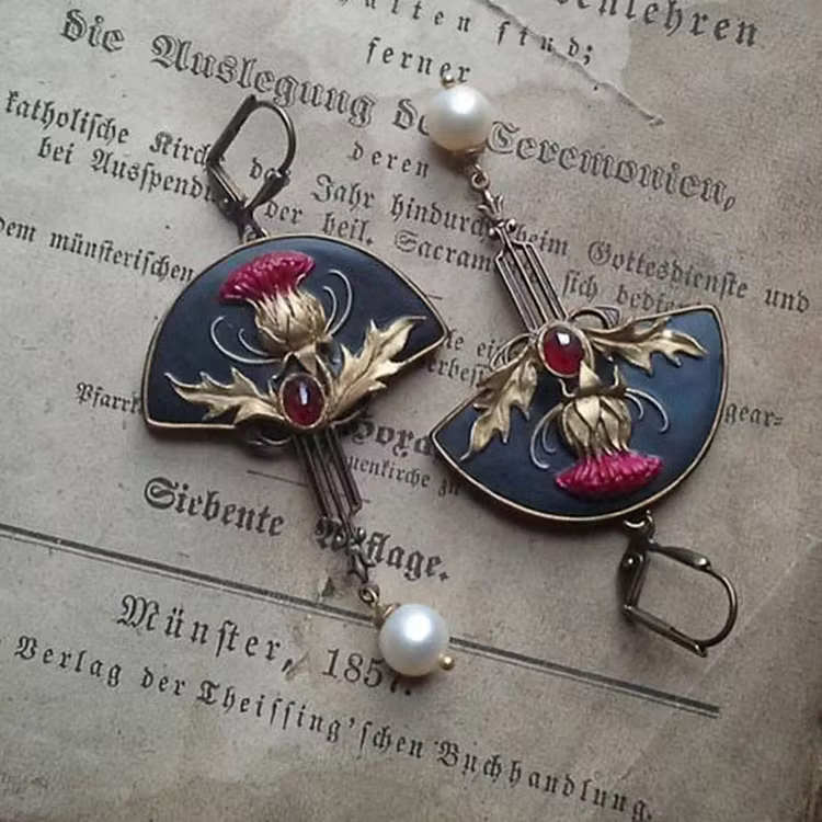 Aoaome Boho with Pearls and Red Crystal Earrings