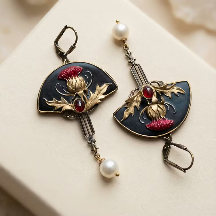 Aoaome Boho with Pearls and Red Crystal Earrings
