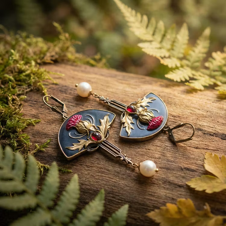 Aoaome Boho with Pearls and Red Crystal Earrings