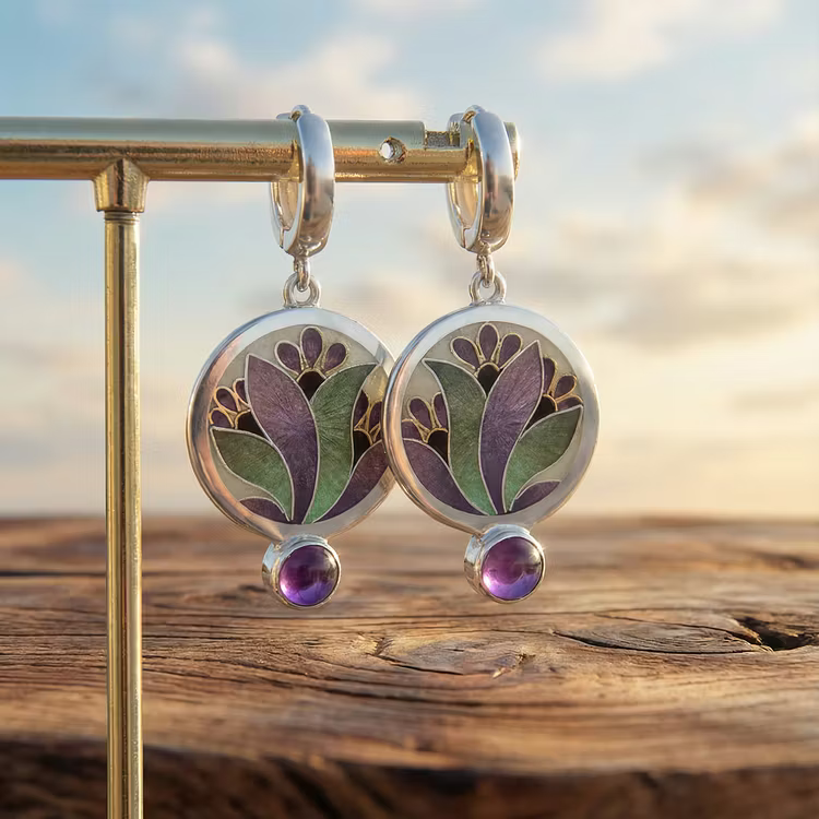 Aoaome Boho with Purple Crystals in Sterling Silver Earrings