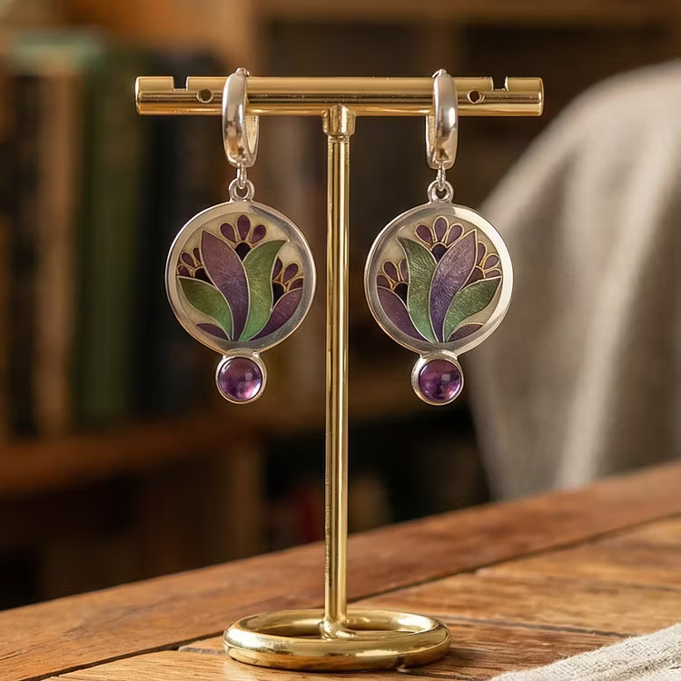 Aoaome Boho with Purple Crystals in Sterling Silver Earrings