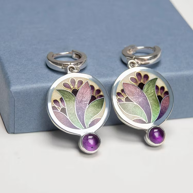 Aoaome Boho with Purple Crystals in Sterling Silver Earrings