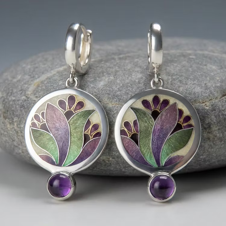 Aoaome Boho with Purple Crystals in Sterling Silver Earrings