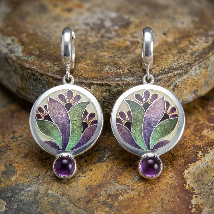 Aoaome Boho with Purple Crystals in Sterling Silver Earrings