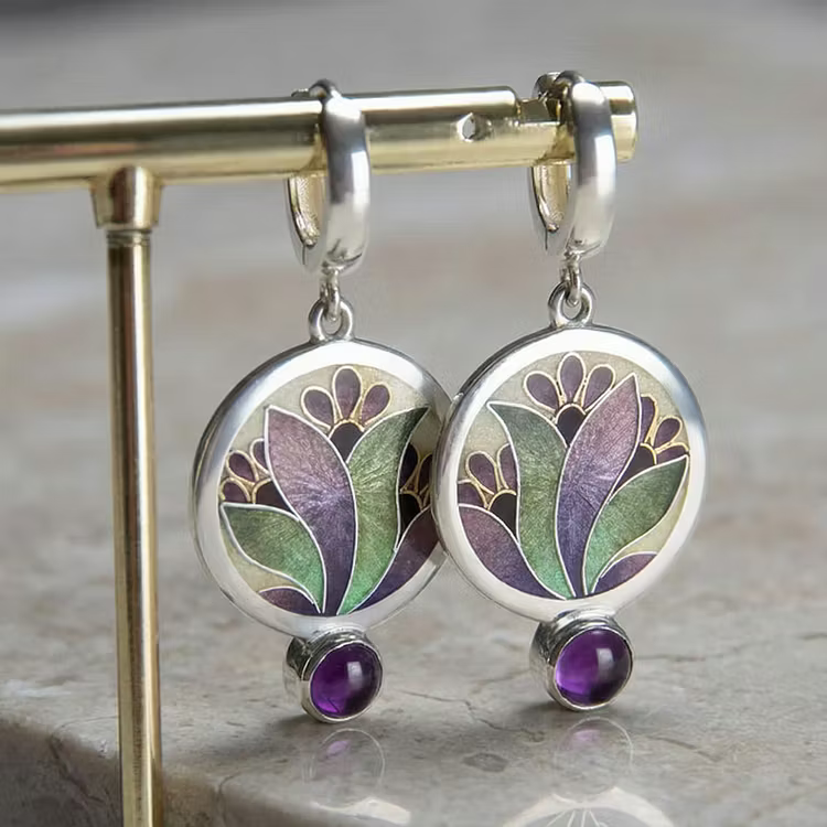 Aoaome Boho with Purple Crystals in Sterling Silver Earrings