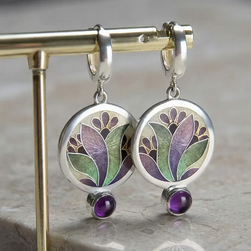 Aoaome Boho with Purple Crystals in Sterling Silver Earrings