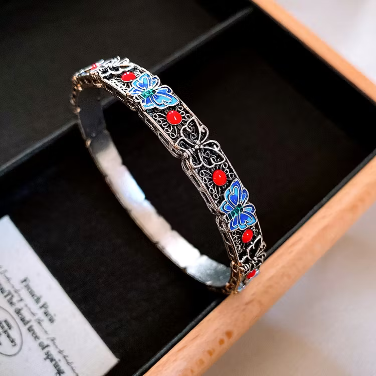Aoaome Butterfly Drip Oil Flower Round Bracelets