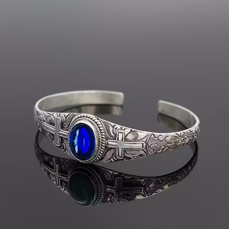 Aoaome Carved Cross Blue Stone Bracelets