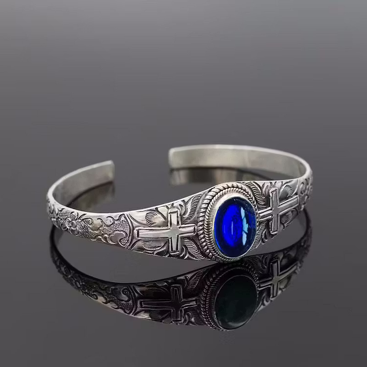 Aoaome Carved Cross Blue Stone Bracelets