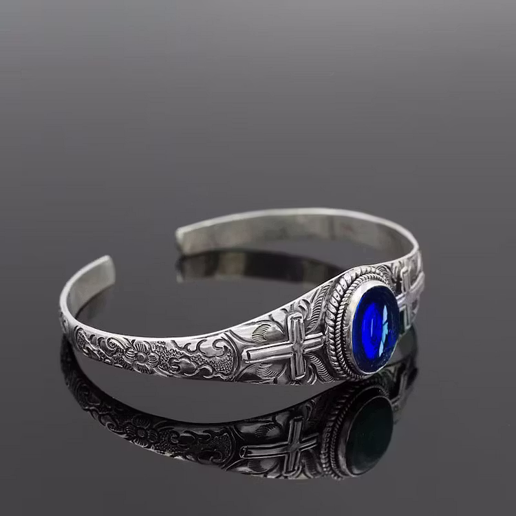Aoaome Carved Cross Blue Stone Bracelets