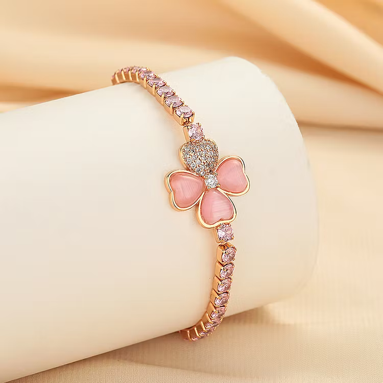 Aoaome Cat's Eye Stone Clover Pink Diamond Bracelets