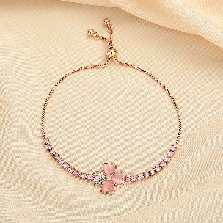 Aoaome Cat's Eye Stone Clover Pink Diamond Bracelets
