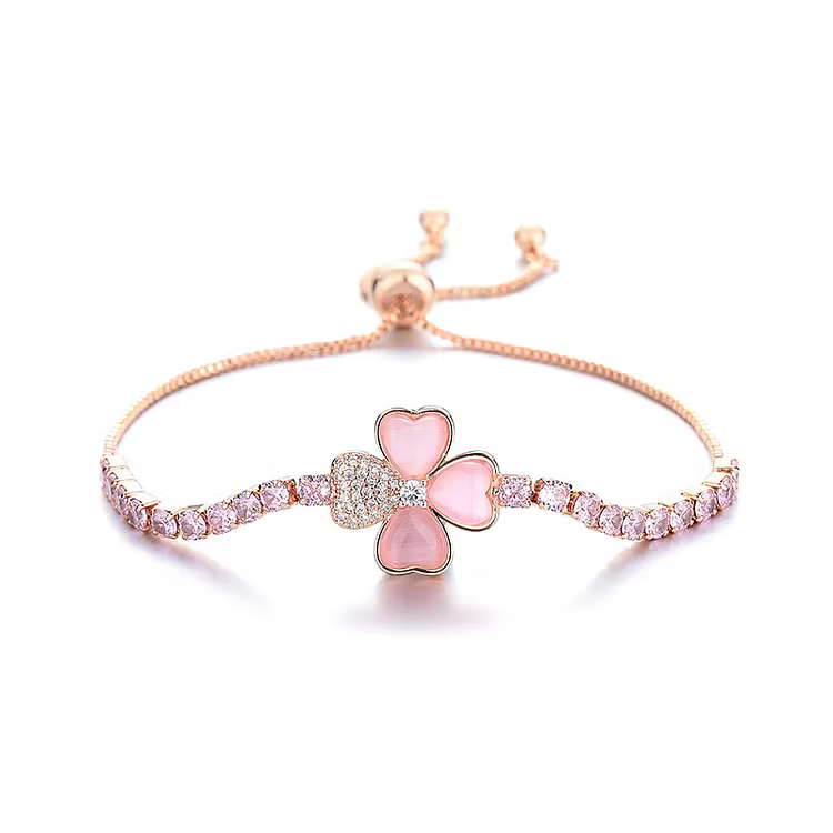 Aoaome Cat's Eye Stone Clover Pink Diamond Bracelets