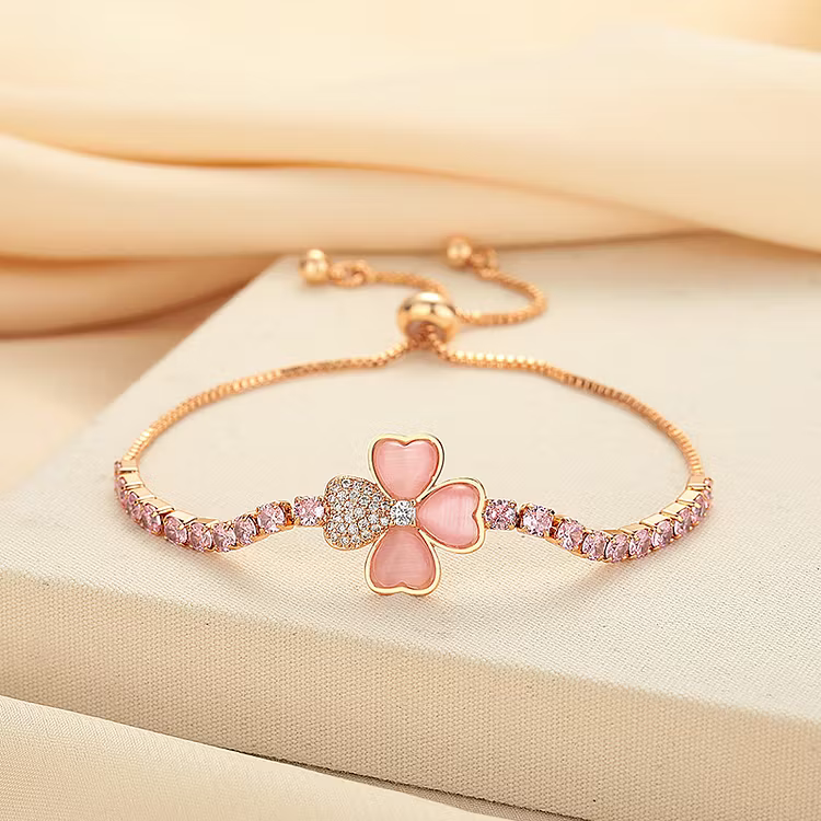 Aoaome Cat's Eye Stone Clover Pink Diamond Bracelets