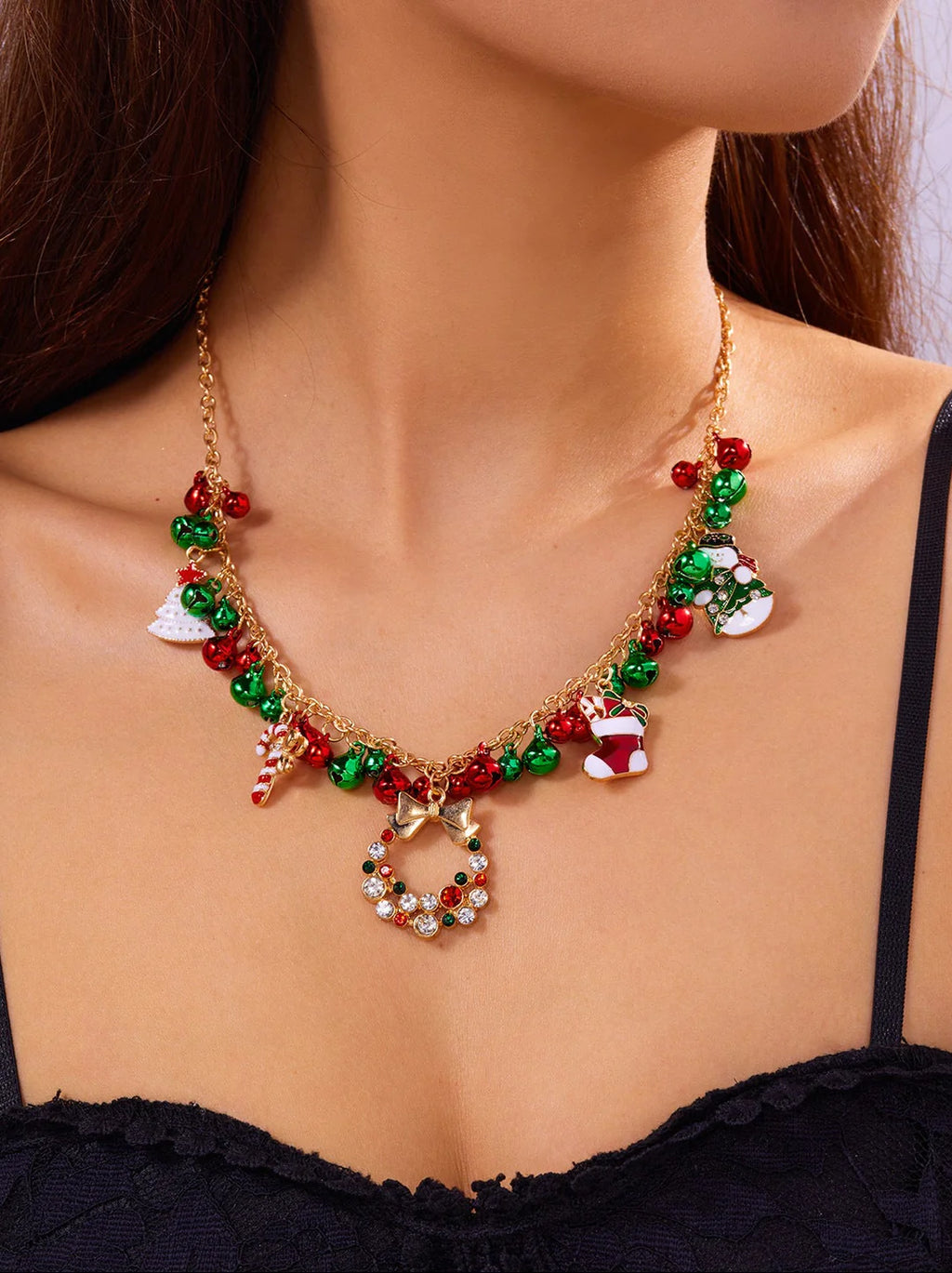 Aoaome Christmas Bells Christmas Tree Sweater Chain Necklaces