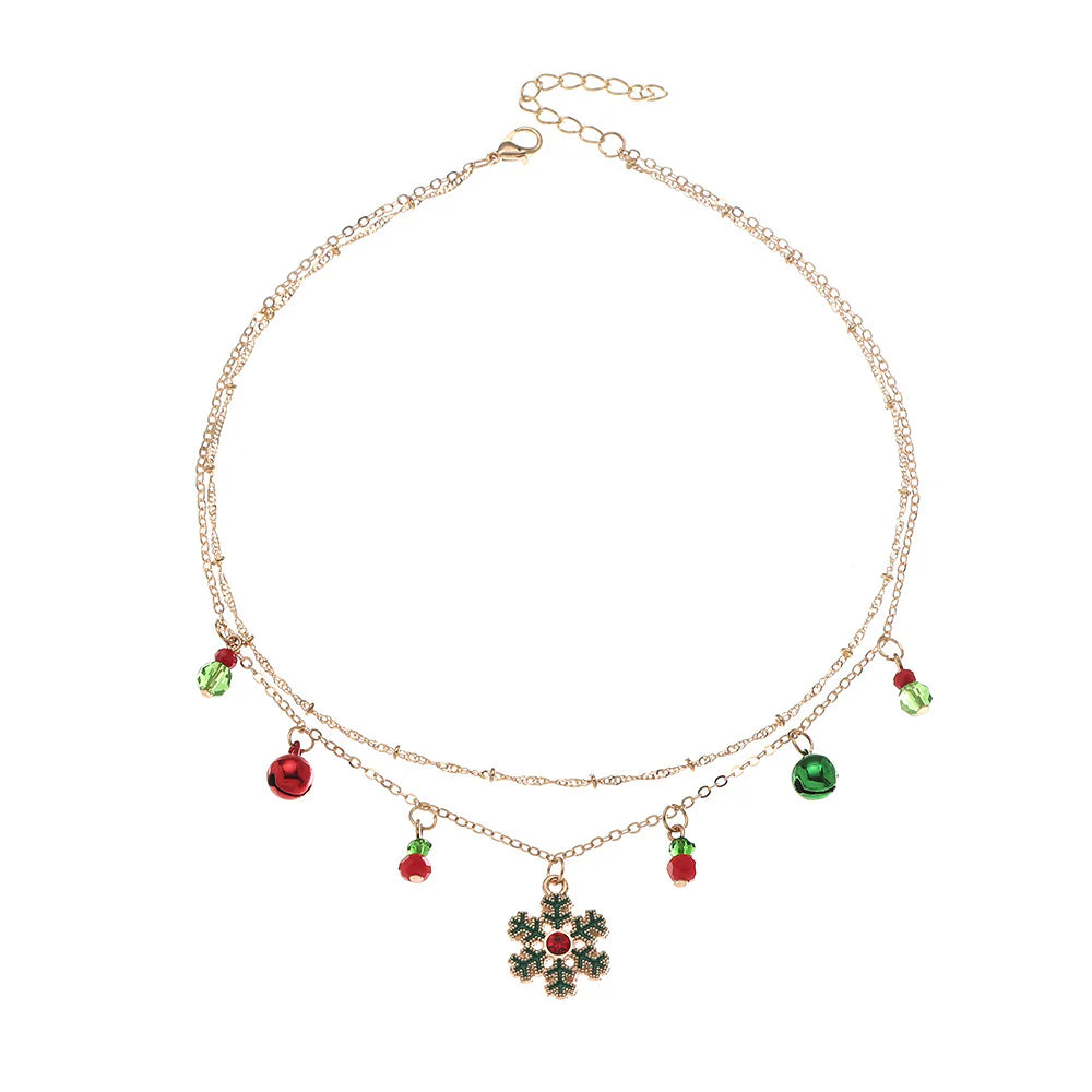 Aoaome Christmas Bells and Snowflakes Double-Layer Collar Necklaces