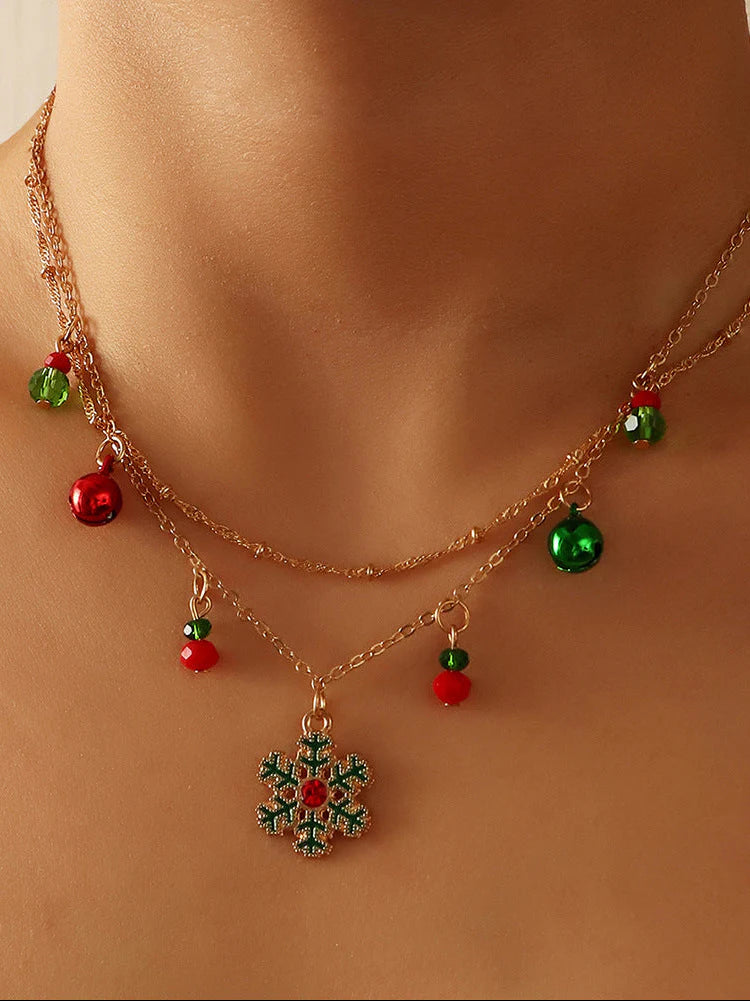 Aoaome Christmas Bells and Snowflakes Double-Layer Collar Necklaces