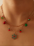 Aoaome Christmas Bells and Snowflakes Double-Layer Collar Necklaces