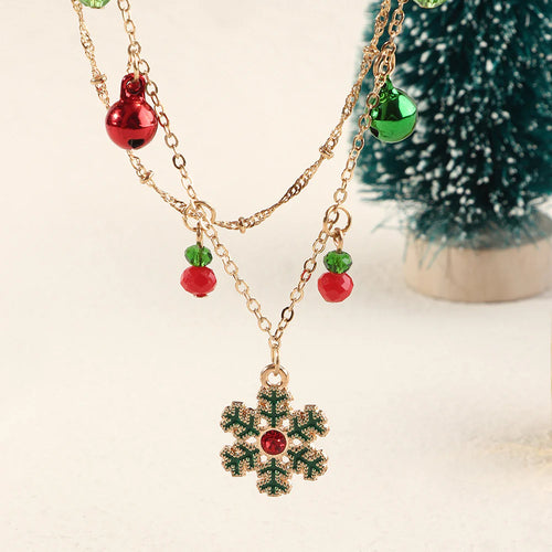 Aoaome Christmas Bells and Snowflakes Double-Layer Collar Necklaces