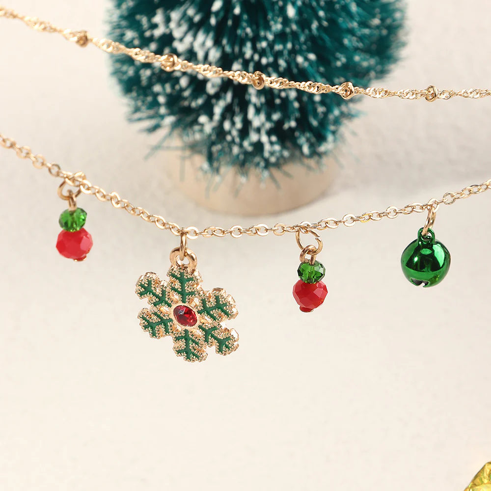 Aoaome Christmas Bells and Snowflakes Double-Layer Collar Necklaces