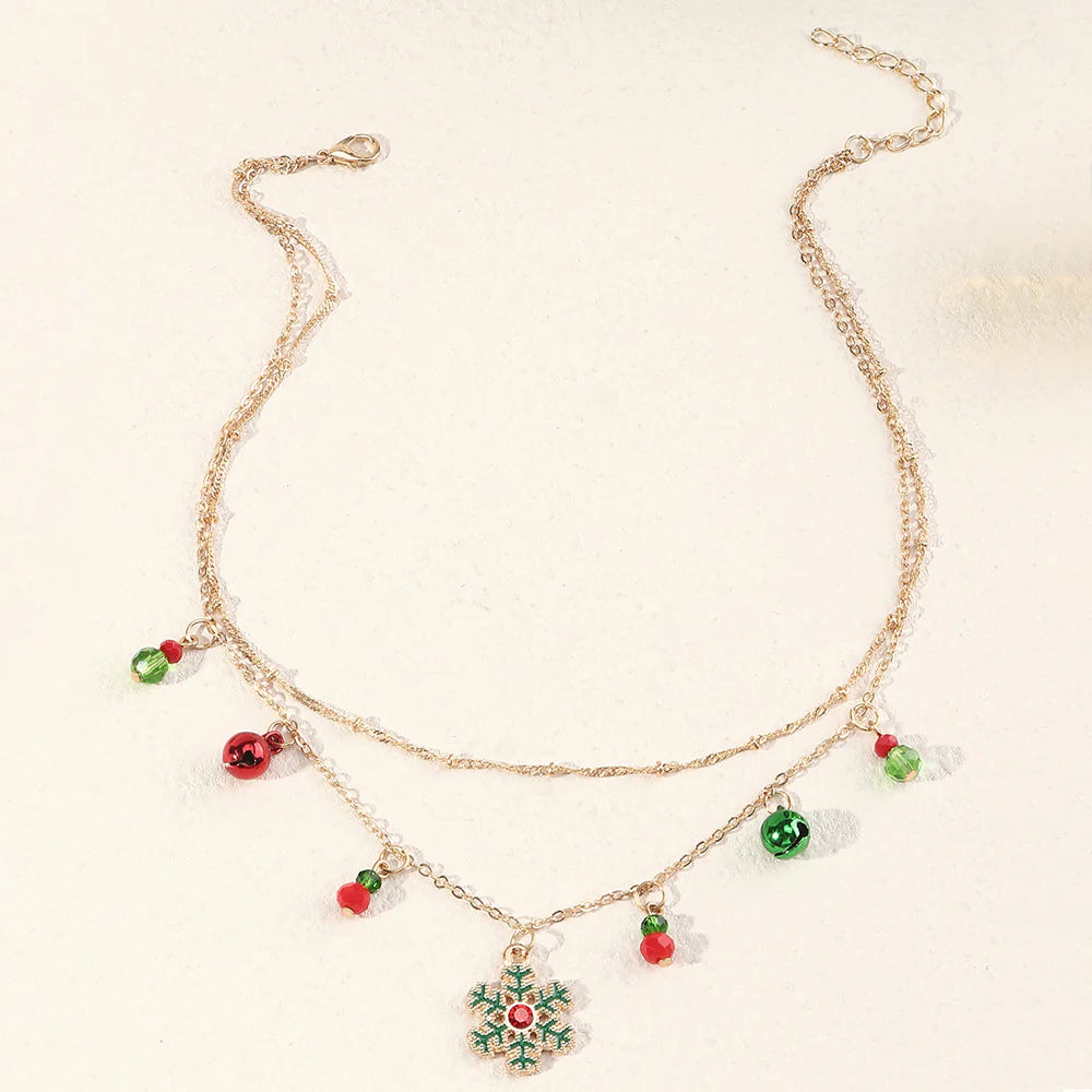 Aoaome Christmas Bells and Snowflakes Double-Layer Collar Necklaces